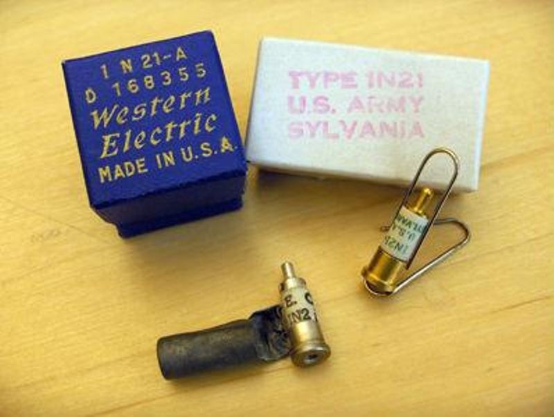 Typical examples of WWII microwave frequency crystal rectifiers in the museum collection