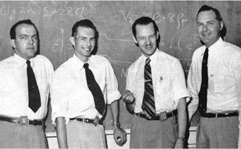 The 1954 Texas Instruments’ silicon-transistor team: W. Adcock, M. Jones, E. Jackson, and J. Thornhill, Courtesy of Texas Instruments, Inc.