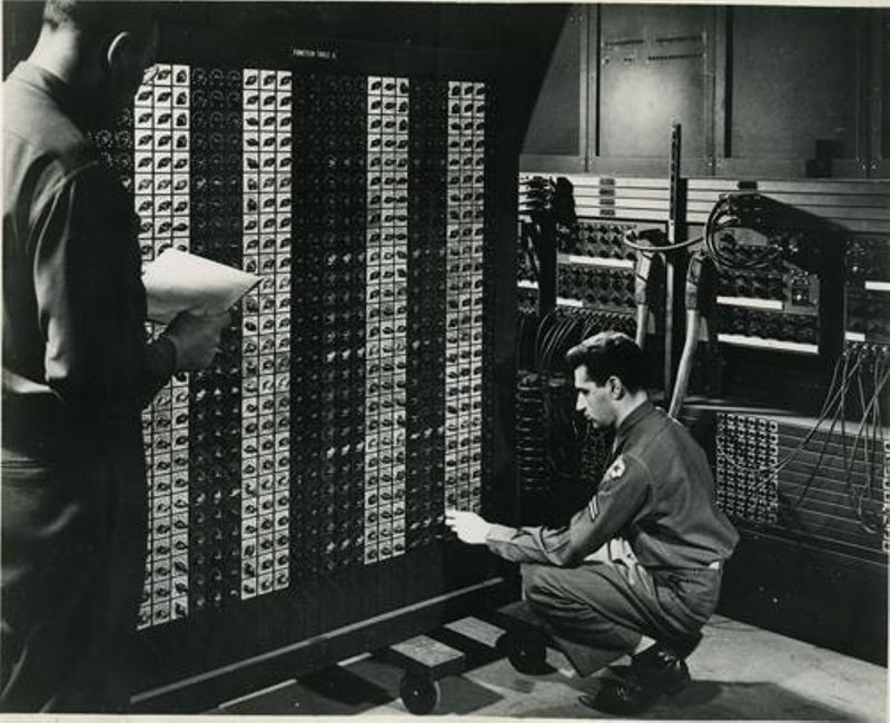 ENIAC’s function tables, which were banks of switches that could be manually dialed to represent digits from 0 through 9, were a form of read-only memory (ROM) used initially to store constant data. Values could be read from them into ENIAC’s vacuum tube-based accumulators at full electronic speeds. After its 1948 conversion, programs’ instructions, coded as decimal numbers, were stored in the function tables instead. One of these function tables is displayed in the Computer History Museum’s “Birth of the Computer” gallery.