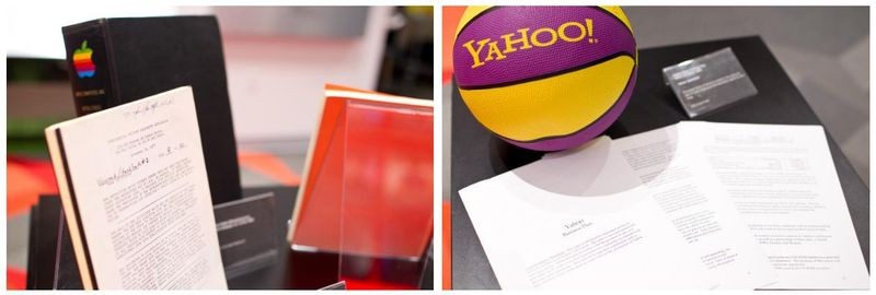 The pop-up exhibit showcased Apple’s 1977 Private Placement Memorandum submitted to Venrock from former Venrock partner Ray Rothrock, Apple IPO documents, a Yahoo branded volleyball, and Yahoo’s original business plan from 1995.