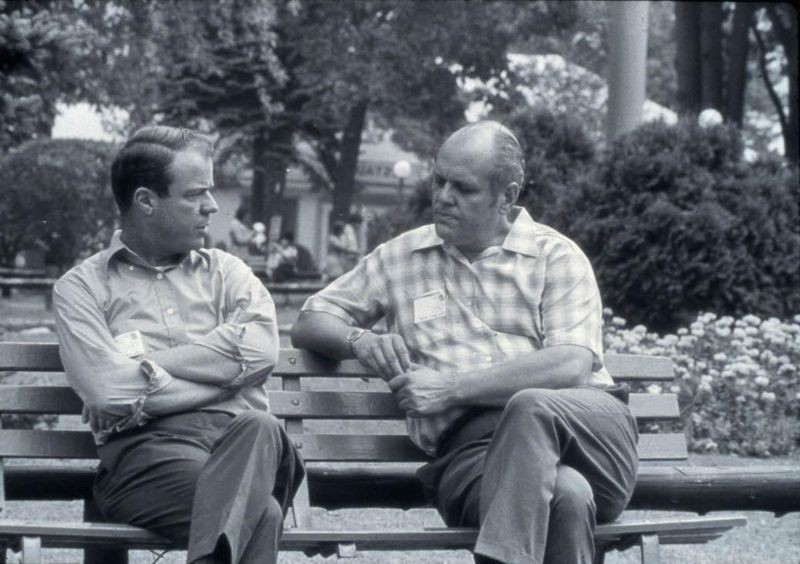 DEC co-founder and president Ken Olsen (right) in conversation with Win Hindle, assistant to the president, ca. 1965. Digital Equipment Corporation Records at the Computer History Museum, 102755967.
