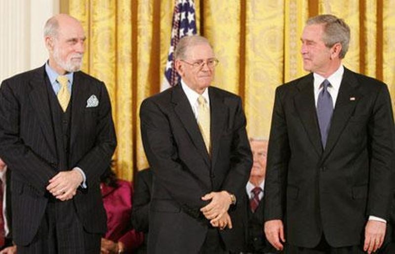 Vint Cerf (Left), and Bob Kahn (Center) were honored with the Presidential Medal of Freedom by President Bush in 2005.