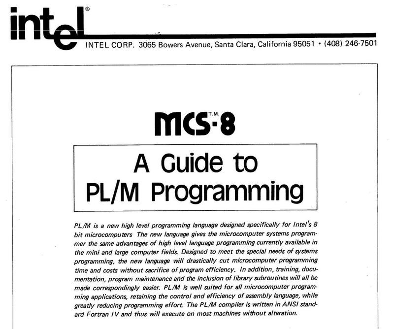 “A Guide to PL/M Programming,” Intel Corporation, September 1973