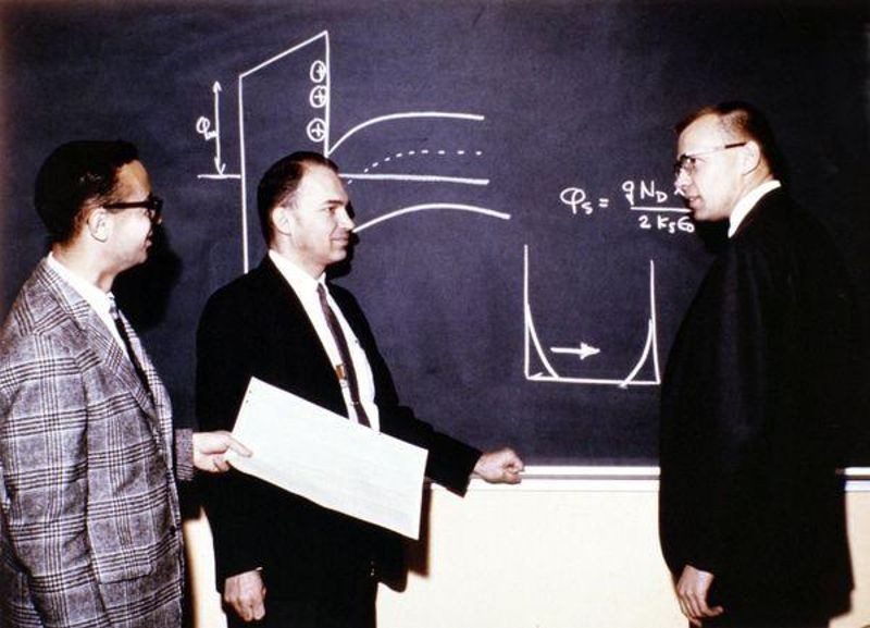 Andy Grove, Bruce Deal, and Ed Snow discuss MOS technology at the Fairchild Palo Alto R&D Laboratory, 1966.