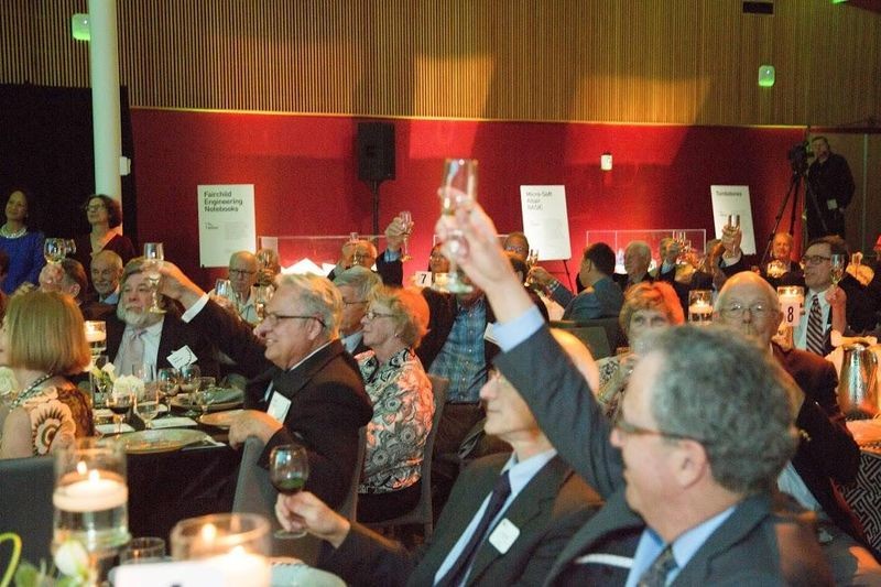 Attendees, representing more than 400 pioneering companies during the past 60 years, toast the Exponential Center