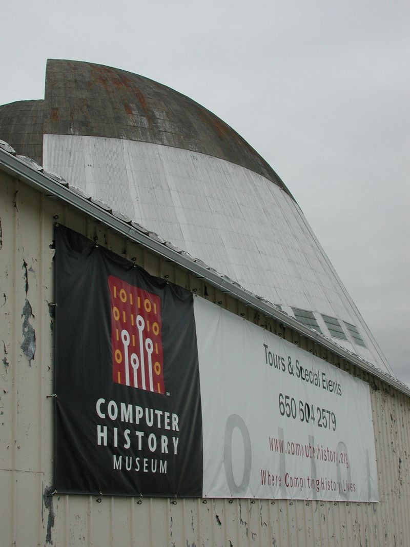 Original location of the Computer History Museum at NASA Ames, Moffett Field. Hangar One in the background.