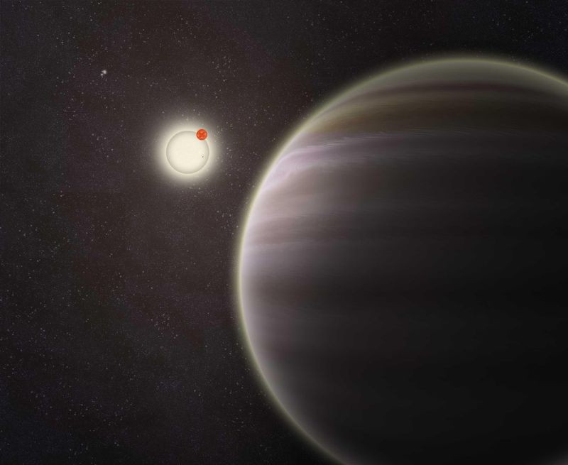 An artist’s illustration of PH1, a planet discovered by volunteers from the Planet Hunters citizen science project. PH1, shown in the foreground, is a circumbinary planet and orbits two suns. Credit: Haven Giguere/Yale
