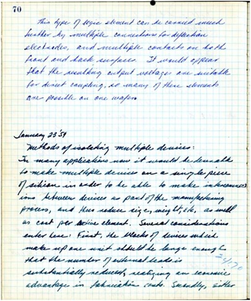 Figure 1: Robert Noyce Notebook, page 70