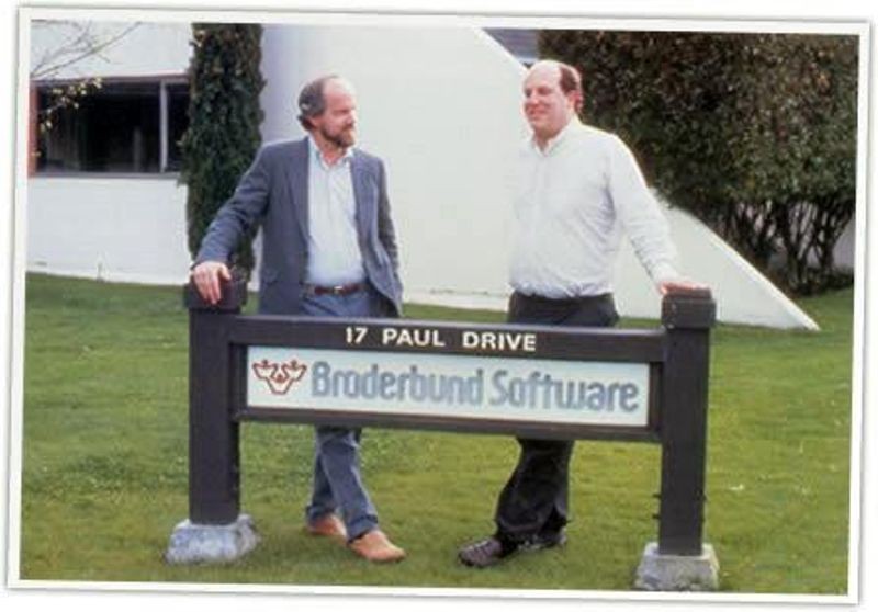 Brøderbund Co-founder Gary Carlston with Marc Canter from Macromind at Brøderbund Headquarters