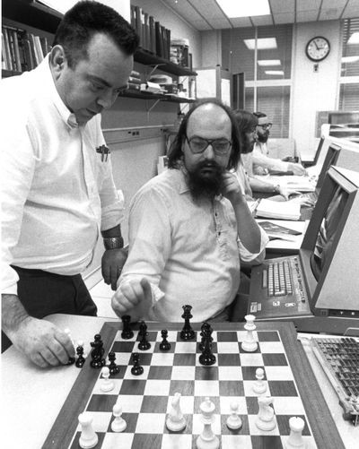 Ken Thompson (right) and Joe Condon, designers of Belle--a dedicated chess-playing machine