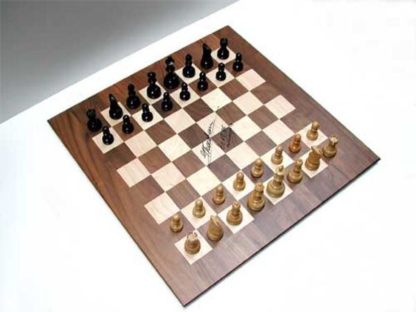 Chess board and pieces used in the 1996 Kasparov vs. Deep Blue match,