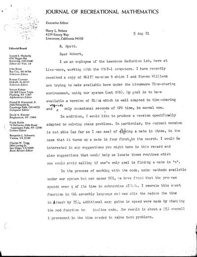 Letter to Robert Hyatt