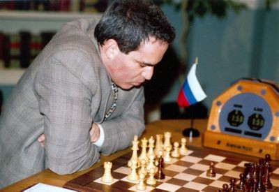 Garry Kasparov during Game 4 of the Deep Blue vs. Kasparov re-match in New York City, New York
