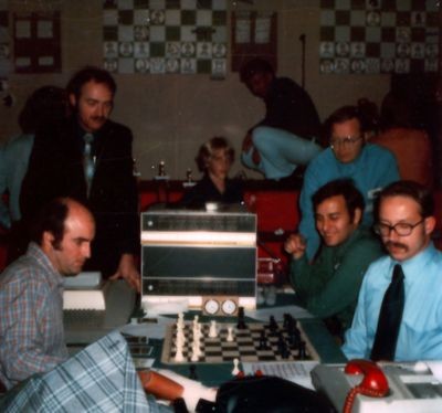 Newborn and Courtois at the 6th ACM North American Computer Chess Championship in Minneapolis, Minnesota