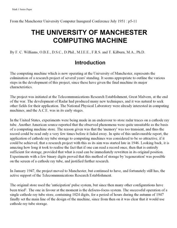 The University of Manchester Computing Machine
