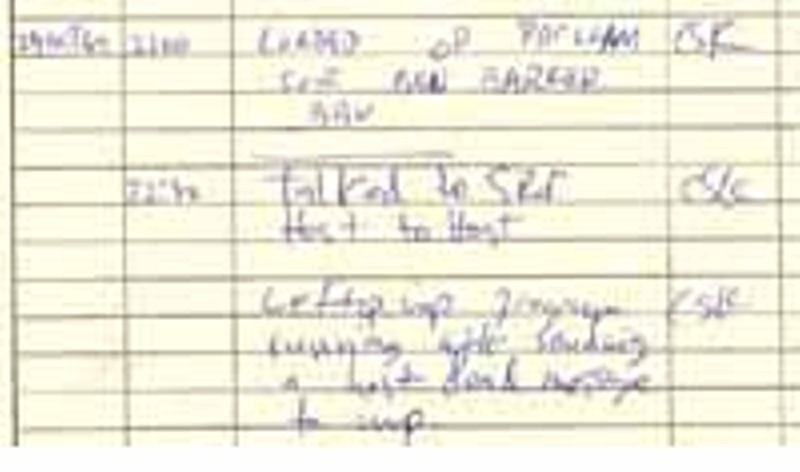 A detail of the UCLA IMP log book, showing the successful connection to SRI