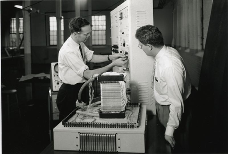 Dick Best and Wally Wheaton working on the Memory Test Computer at MIT