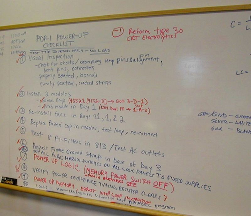 PDP-1 power checklist written by the PDP-1 restoration team
