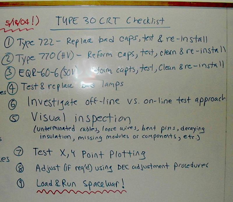 Type 30 display checklist from the DEC PDP-1 restoration project (2003-2006)