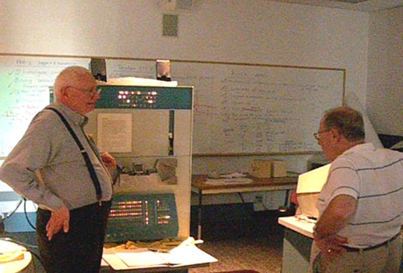 Peter Samson plays music for Alan Kotok and rest of PDP-1 restoration team during the Computer History Museum PDP-1 restoration project