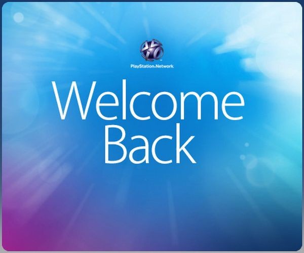 Welcome screen after PlayStation Network restoration