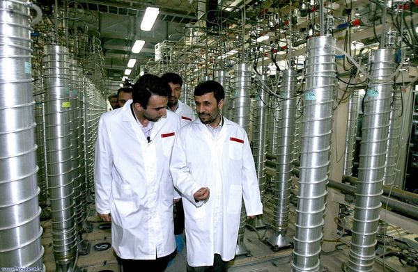 Former Iranian President Mahmoud Ahmadinejad inspecting uranium enrichment centrifuges