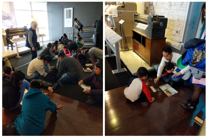 Families learn about circuit technology using Raspberry Pi computers, jumper wires, and other materials near the Hollerith Machine in Revolution: The First 2000 Years of Computing.
