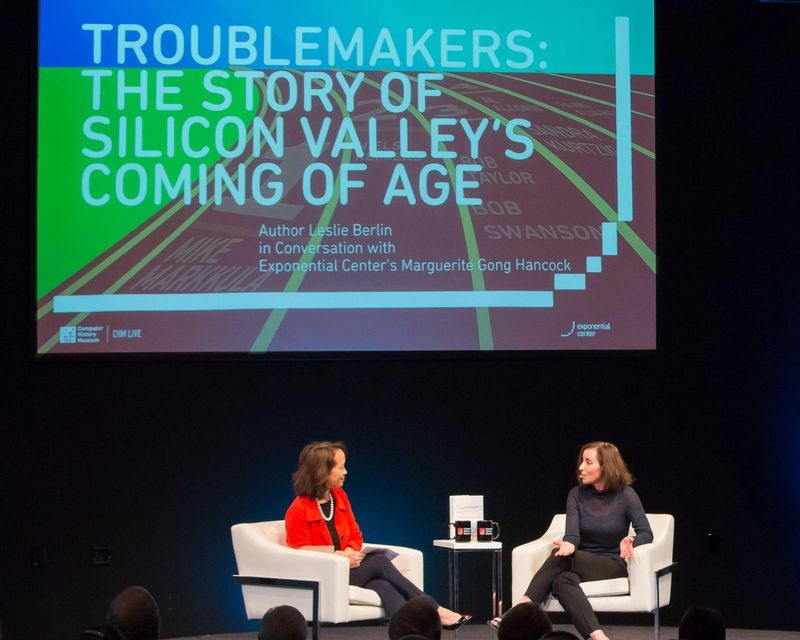 “Troublemakers: The Story of Silicon Valley’s Coming of Age — Historian and Author Leslie Berlin in Conversation with the Exponential Center’s Marguerite Gong Hancock,” December 13, 2017. Produced by the Exponential Center at the Computer History Museum.