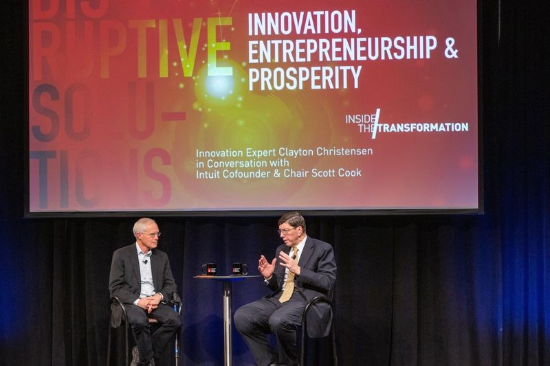 Innovation expert Clayton Christensen in conversation with Scott Cook, cofounder and chair of Intuit.