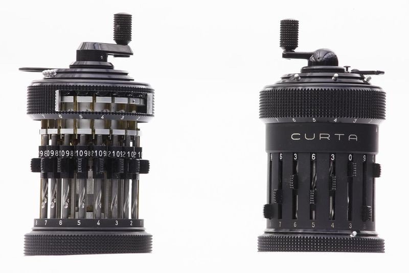 Curta calculator, 1950-1960s. The Curta calculator has deep connections with larger historical movements. This small, cylindrical calculator can fit in your palm and is operated by a series of slides and cranks. The Curta’s inventor, Curt Herzstark, was an Austrian engineer who finally found the courage to pursue his designs while interned at the Buchenwald concentration camp during World War II. Allowing children to physically interact with objects like these illuminates history. Collection of the Computer History Museum, 102626591.