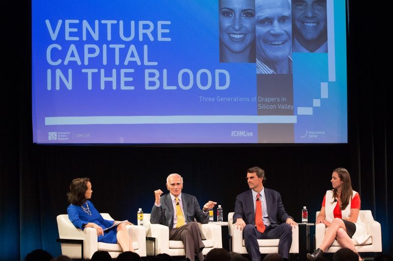 CHM Live’s “Venture Capital in the Blood: Three Generations of Drapers in Silicon Valley,” April 19, 2017. From left to right: Marguerite Gong Hancock, William H. Draper III, Tim Draper, and Jesse Draper.