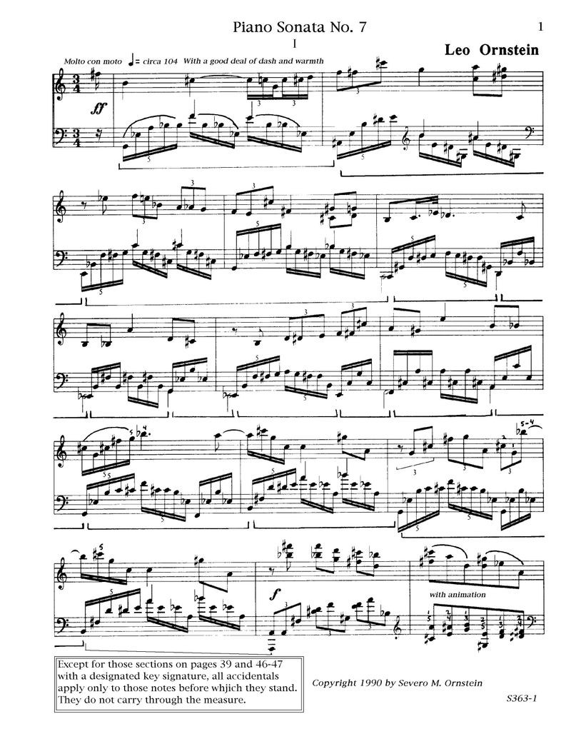 The opening page of Leo Ornstein’s Seventh Sonata for Piano.