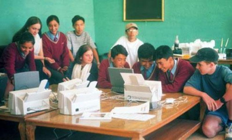 Students at the Lamdon School using the desktop publishing system devised by Ken Krugler