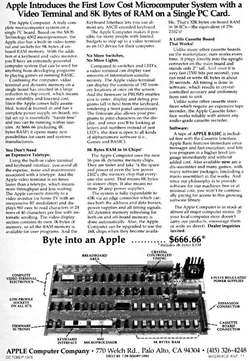 Early ad for the Apple-1 computer system, ca. 1976