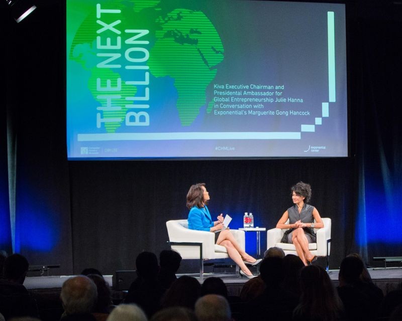 Julia Hanna and Exponential executive director Marguerite Gong Hancock in fireside chat