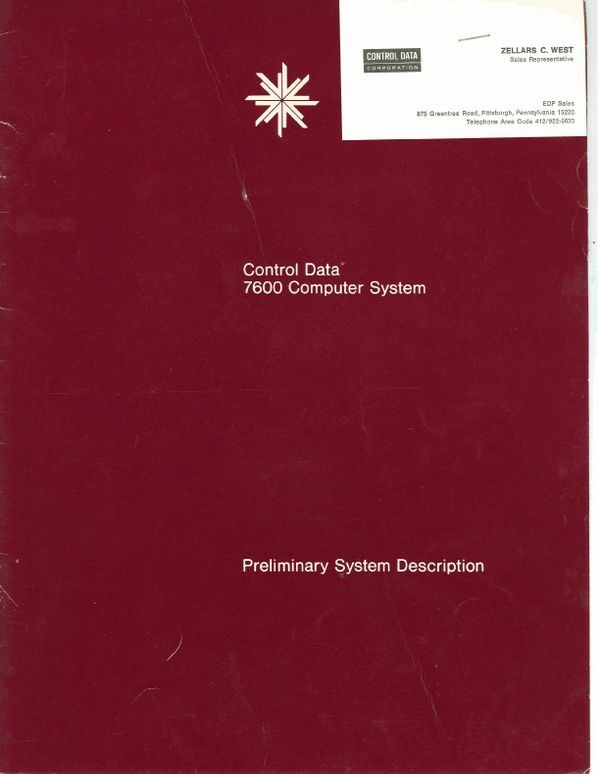 Control Data 7600 Computer System: Preliminary System Description