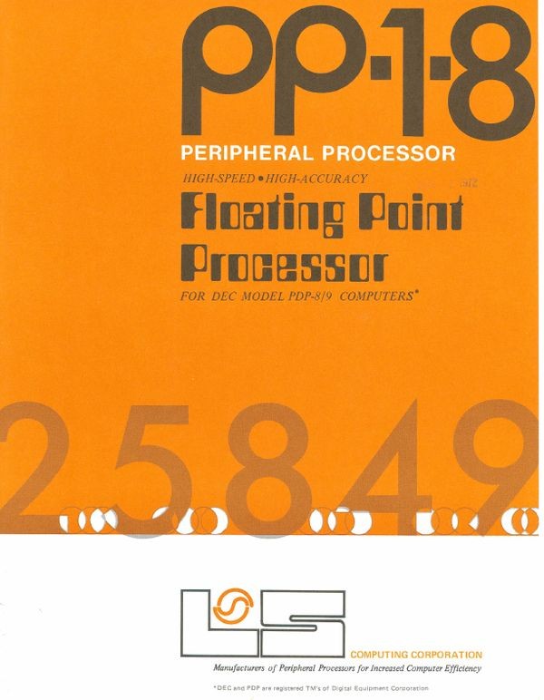 PP-1-8 Peripheral Processor High-Speed High-Accuracy Floating Point   Processor for DEC Model PDP-8/9 Computers