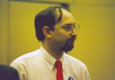 International Grandmaster and Deep Blue project consultant Joel Benjamin at the 1996 Deep Blue vs. Kasparov match in Philadelphia, Pennsylvania