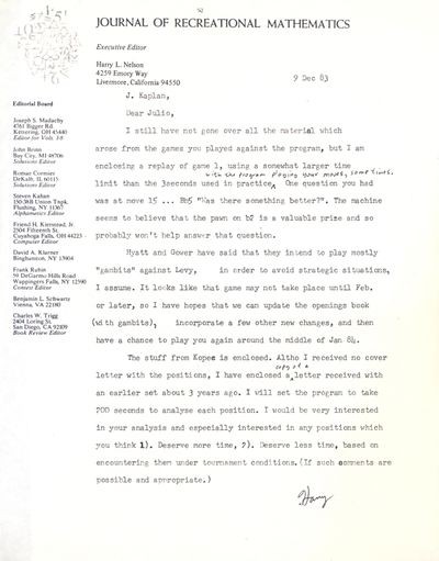 Letter to Robert Hyatt