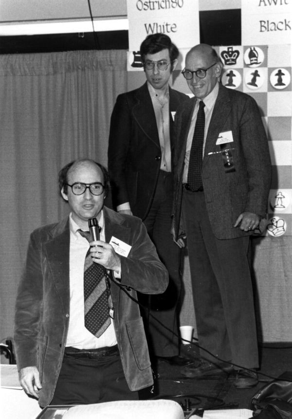 Monroe Newborn, David Levy, and Ben Mittman at the 10th ACM North American Computer Chess Championship in Detriot, Michigan