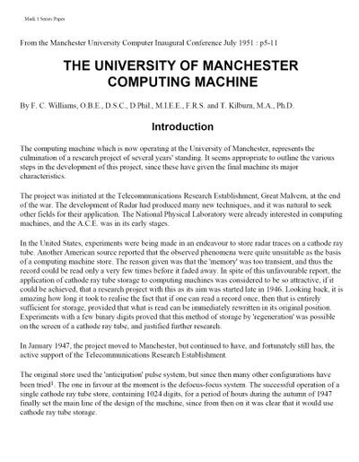 The University of Manchester Computing Machine
