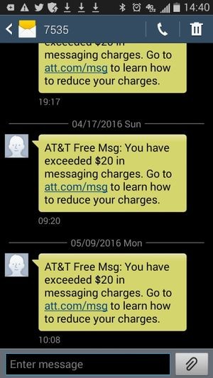 Promotional “warning” of high text message usage, 2016