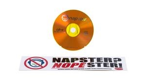 Napster/Nopester bumper sticker, ca. 2000Napster-branded CD, ca. 2000