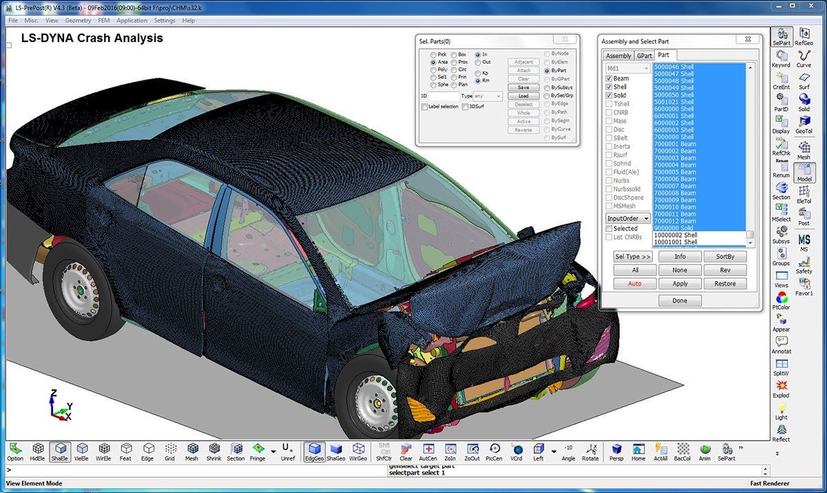 Car crash simulation using LS-DYNA software, 2016