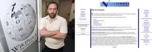<strong>Left</strong>-Jimmy Wales outside of St. Petersburg, Florida, office, December 1, 2006 <strong>Right</strong>-Nupedia homepage