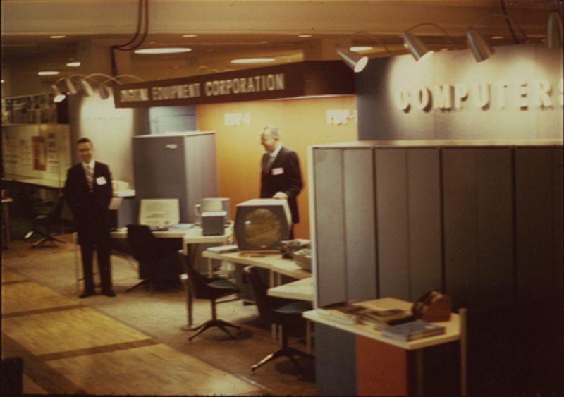 DEC PDP-4 and PDP-1 at exhibit booth at the AFIPS Fall Joint Computer Conference