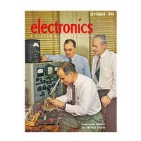 Bardeen, Brattain, and Shockley (seated) on the cover of Electronics magazine September 1948 'Crystal Triode' issue