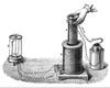 Contemporary illustration of Faraday’s magnetic induction experiment 